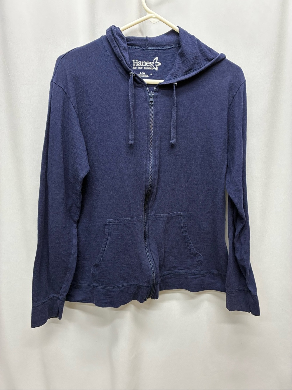 Hanes womens large navy full zip hoodie lightweight basic fall layering